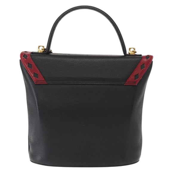 SAINT LAURENT Hand Bag Leather 2way Black Gold Auth 156174