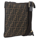 FENDI Zucca Canvas Shoulder Bag Black Brown gold Auth 156175-1