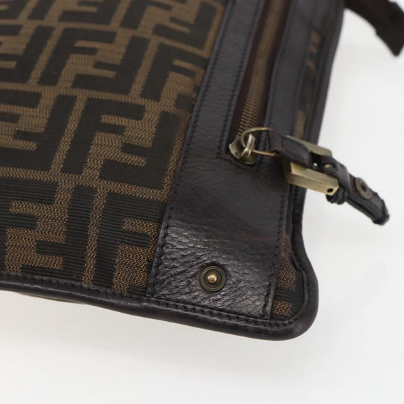 FENDI Zucca Canvas Shoulder Bag Black Brown gold Auth 156175