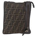 FENDI Zucca Canvas Shoulder Bag Black Brown gold Auth 156175-2