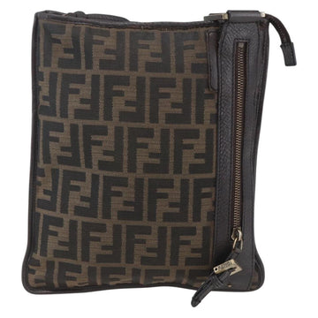 FENDI Zucca Canvas Shoulder Bag Black Brown gold Auth 156175 - 0