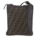 FENDI Zucca Canvas Shoulder Bag Black Brown gold Auth 156175-3
