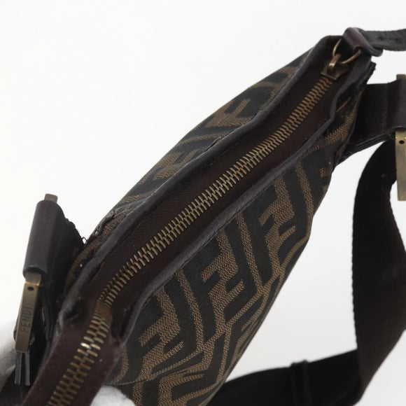 FENDI Zucca Canvas Shoulder Bag Black Brown gold Auth 156175