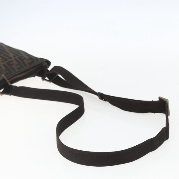 FENDI Zucca Canvas Shoulder Bag Black Brown gold Auth 156175