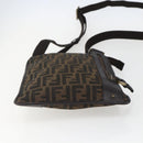 FENDI Zucca Canvas Shoulder Bag Black Brown gold Auth 156175-9
