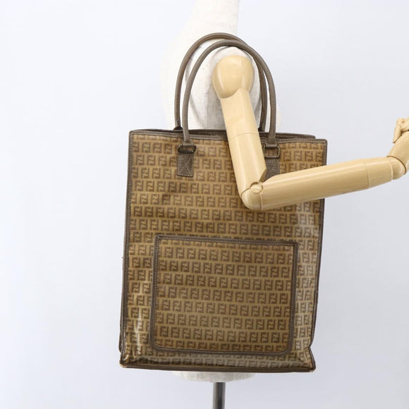 FENDI Zucchino Canvas Tote Bag PVC Beige Auth 156176