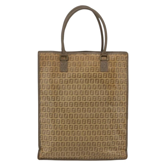 FENDI Zucchino Canvas Tote Bag PVC Beige Auth 156176