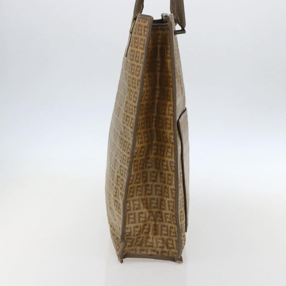 FENDI Zucchino Canvas Tote Bag PVC Beige Auth 156176