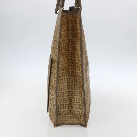 FENDI Zucchino Canvas Tote Bag PVC Beige Auth 156176