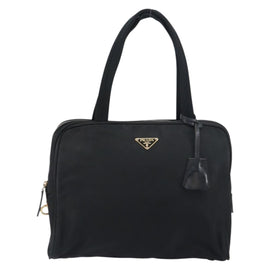 PRADA Tote Bag Nylon Black Gold Auth 156177 - 0