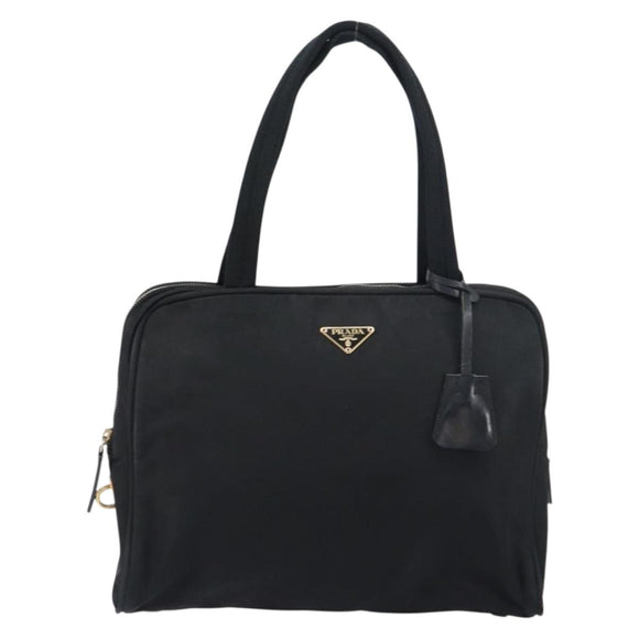 PRADA Tote Bag Nylon Black Gold Auth 156177