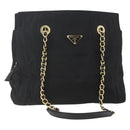 PRADA Chain Shoulder Bag Nylon Black Gold Auth 156178V-1