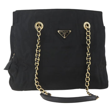 PRADA Chain Shoulder Bag Nylon Black Gold Auth 156178V