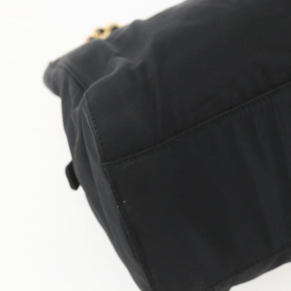 PRADA Chain Shoulder Bag Nylon Black Gold Auth 156178V