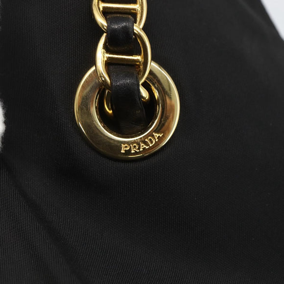 PRADA Chain Shoulder Bag Nylon Black Gold Auth 156178V