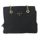 PRADA Chain Shoulder Bag Nylon Black Gold Auth 156178V-13