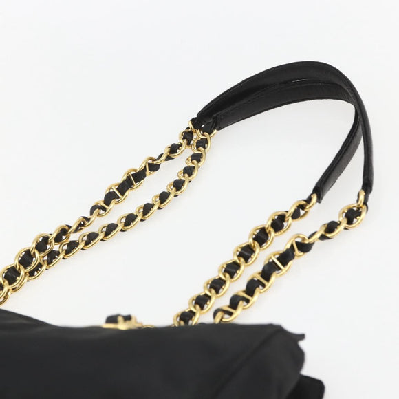 PRADA Chain Shoulder Bag Nylon Black Gold Auth 156178V