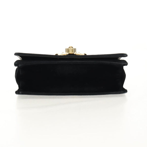 PRADA Schoudertas met Ketting Velours Zwart Zilver Auth 156179V