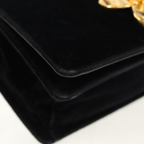 PRADA Schoudertas met Ketting Velours Zwart Zilver Auth 156179V