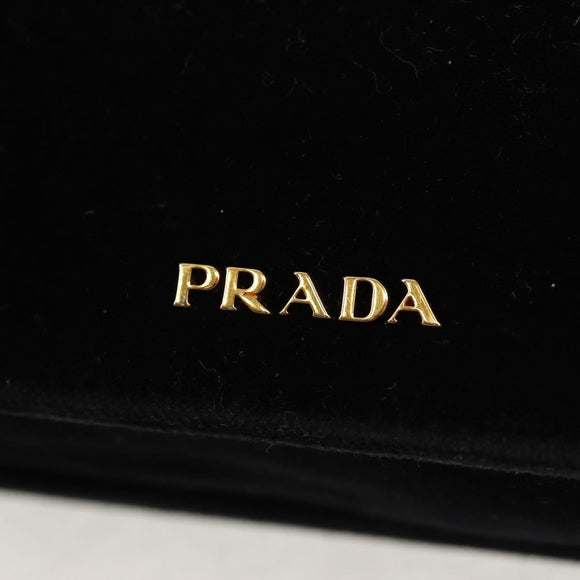 PRADA Schoudertas met Ketting Velours Zwart Zilver Auth 156179V