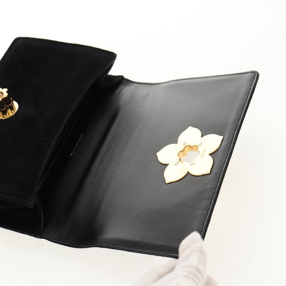 PRADA Schoudertas met Ketting Velours Zwart Zilver Auth 156179V