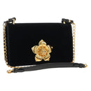 PRADA Schoudertas met Ketting Velours Zwart Zilver Auth 156179V-1