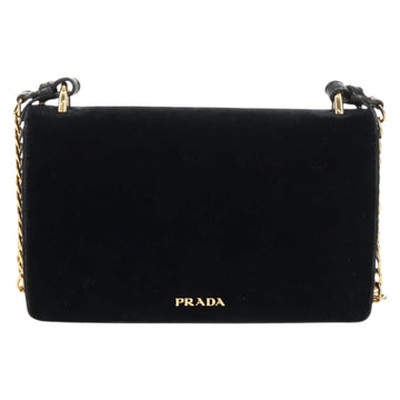 PRADA Chain Shoulder Bag Velor Black Silver Auth 156179V - 0