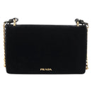 PRADA Schoudertas met Ketting Velours Zwart Zilver Auth 156179V-2