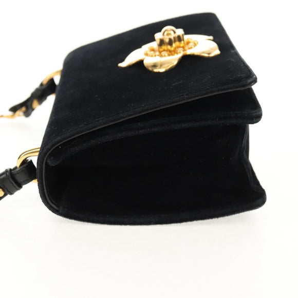 PRADA Schoudertas met Ketting Velours Zwart Zilver Auth 156179V