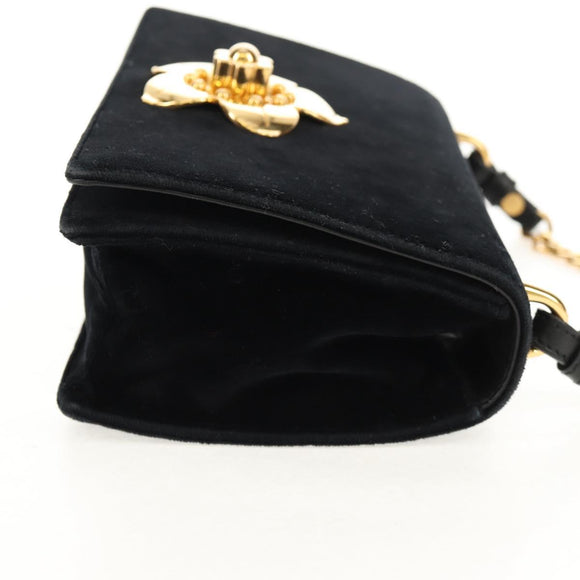 PRADA Schoudertas met Ketting Velours Zwart Zilver Auth 156179V