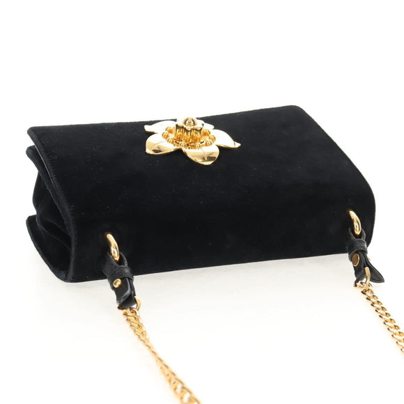 PRADA Schoudertas met Ketting Velours Zwart Zilver Auth 156179V