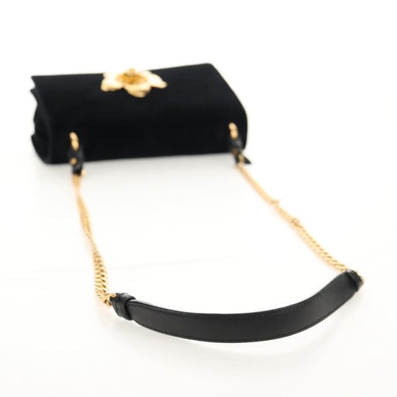 PRADA Schoudertas met Ketting Velours Zwart Zilver Auth 156179V