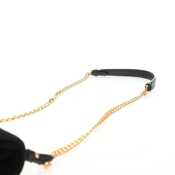 PRADA Schoudertas met Ketting Velours Zwart Zilver Auth 156179V