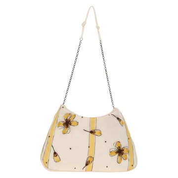 PRADA Chiffon Anemone Chain Shoulder Bag Silk White Auth 156180V - 0