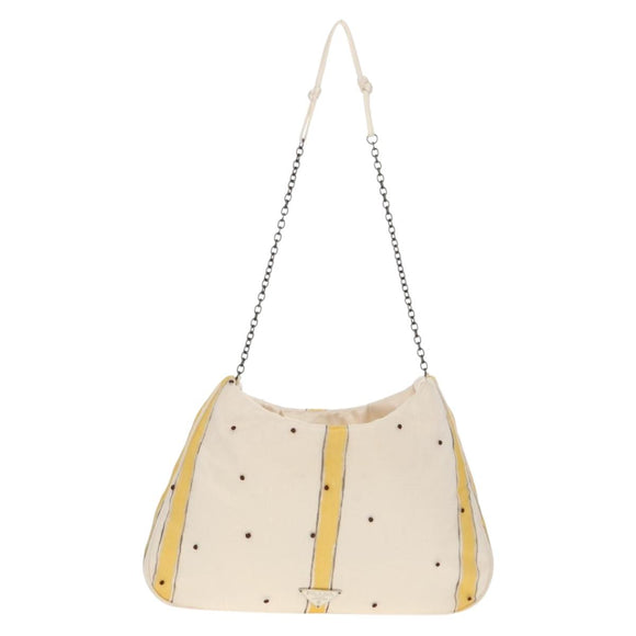 PRADA Chiffon Anemone Chain Shoulder Bag Silk White Auth 156180V