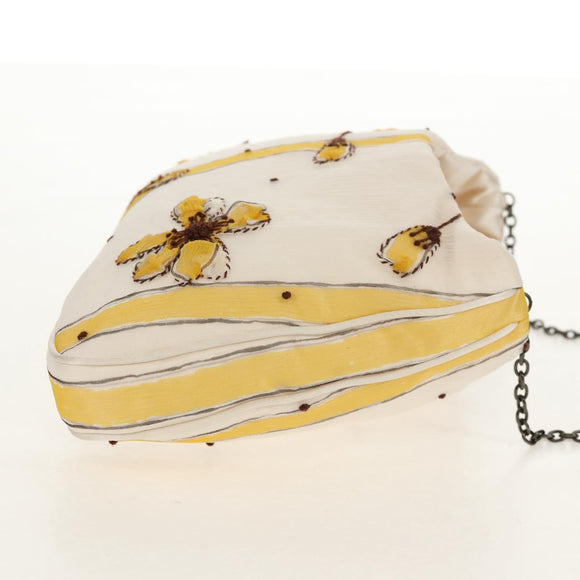 PRADA Chiffon Anemone Chain Shoulder Bag Silk White Auth 156180V