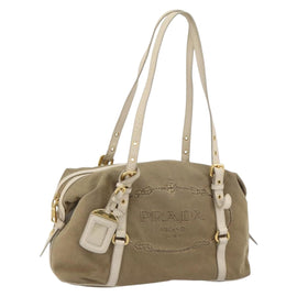 PRADA Tote Bag Canvas Brown Gold Auth 156181