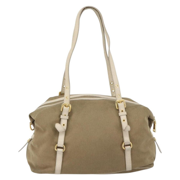 PRADA Tote Bag Canvas Brown Gold Auth 156181
