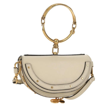 Chloe Nile Minaudiere Hand Bag Leather 2way White Gold Auth 156183V