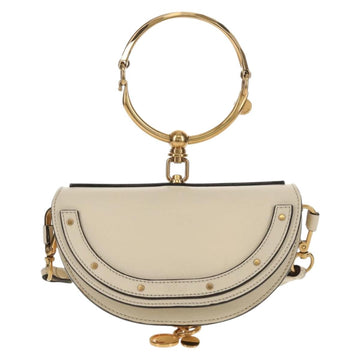 Chloe Nile Minaudiere Hand Bag Leather 2way White Gold Auth 156183V - 0