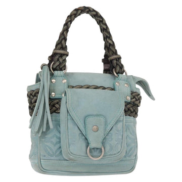 LOEWE Anagram Hand Bag Suede Turquoise Blue Silver Auth 156184