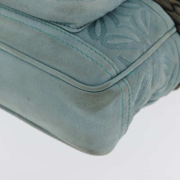 LOEWE Anagram Hand Bag Suede Turquoise Blue Silver Auth 156184