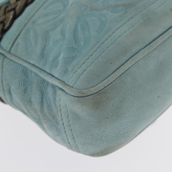 LOEWE Anagram Hand Bag Suede Turquoise Blue Silver Auth 156184