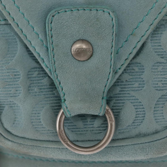 LOEWE Anagram Hand Bag Suede Turquoise Blue Silver Auth 156184