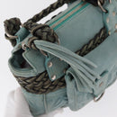 LOEWE Anagram Hand Bag Suede Turquoise Blue Silver Auth 156184-18