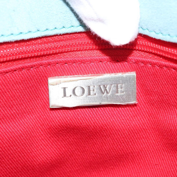 LOEWE Anagram Hand Bag Suede Turquoise Blue Silver Auth 156184