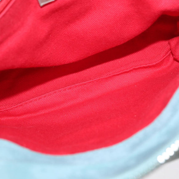 LOEWE Anagram Hand Bag Suede Turquoise Blue Silver Auth 156184