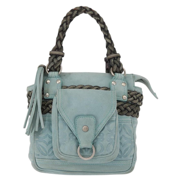 LOEWE Anagram Hand Bag Suede Turquoise Blue Silver Auth 156184