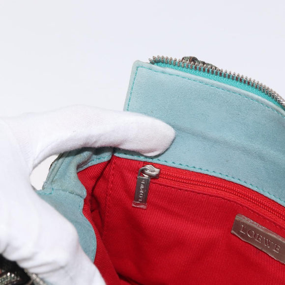 LOEWE Anagram Hand Bag Suede Turquoise Blue Silver Auth 156184