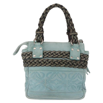 LOEWE Anagram Hand Bag Suede Turquoise Blue Silver Auth 156184 - 0